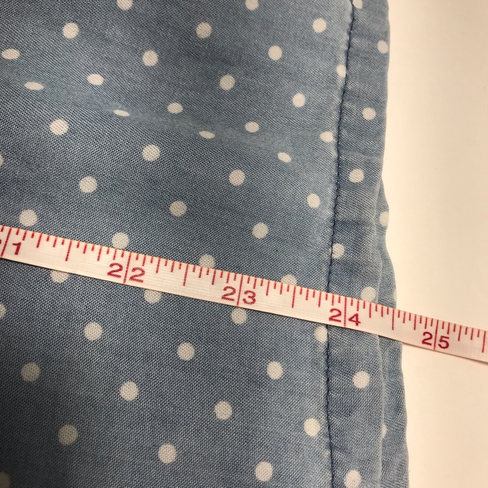 Love 8³ Chambray Blue & White Polka Dot V-Neck Ruffled Sleeve Blouse - Picture 8 of 12